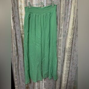 American Eagle Smocked Waist Flowy Green Wide Leg Pants Size Large